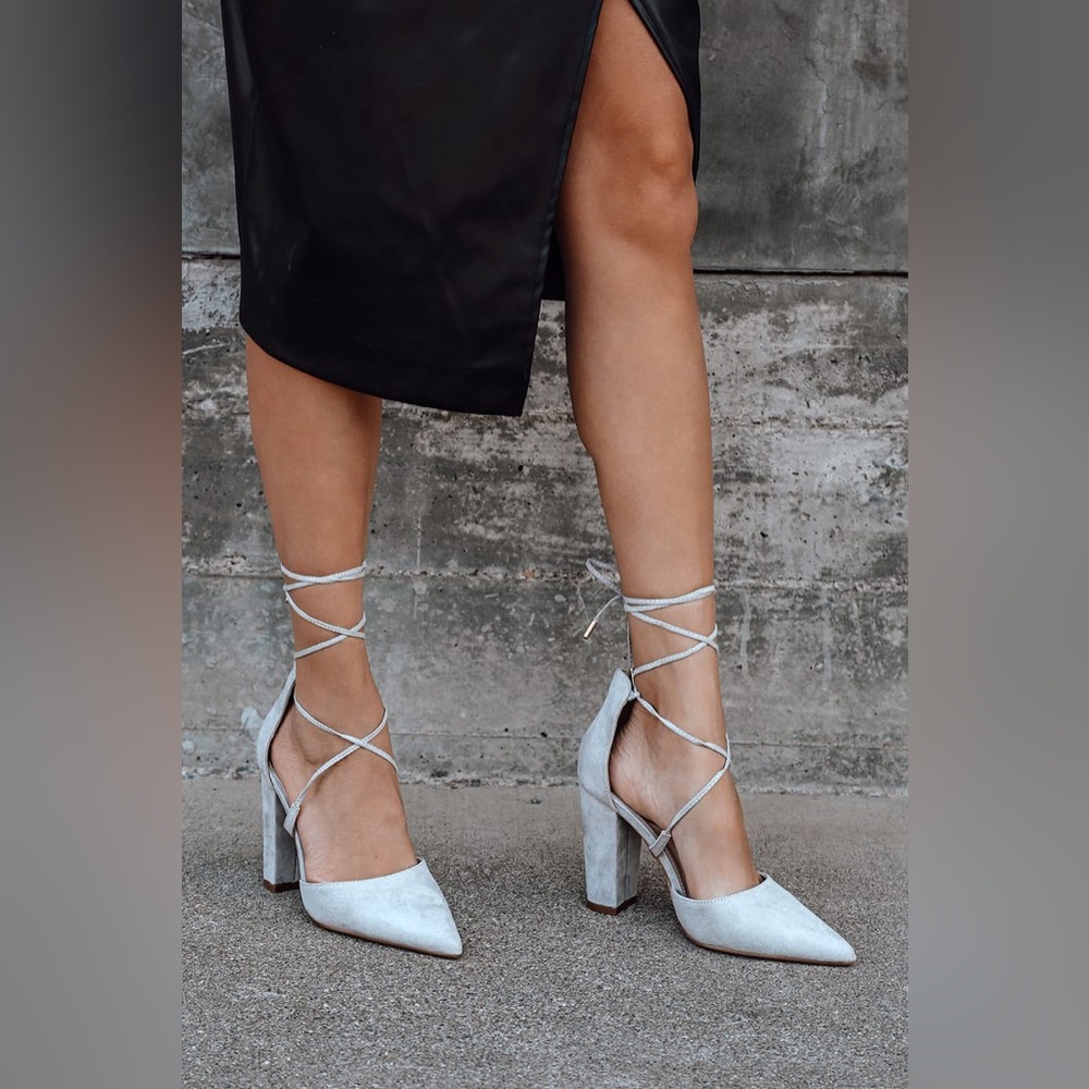 Lulu’s Luna Grey Suede Lace-Up Heels